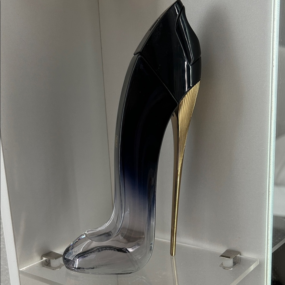 Chic Black and Gold Stiletto Heel Perfume